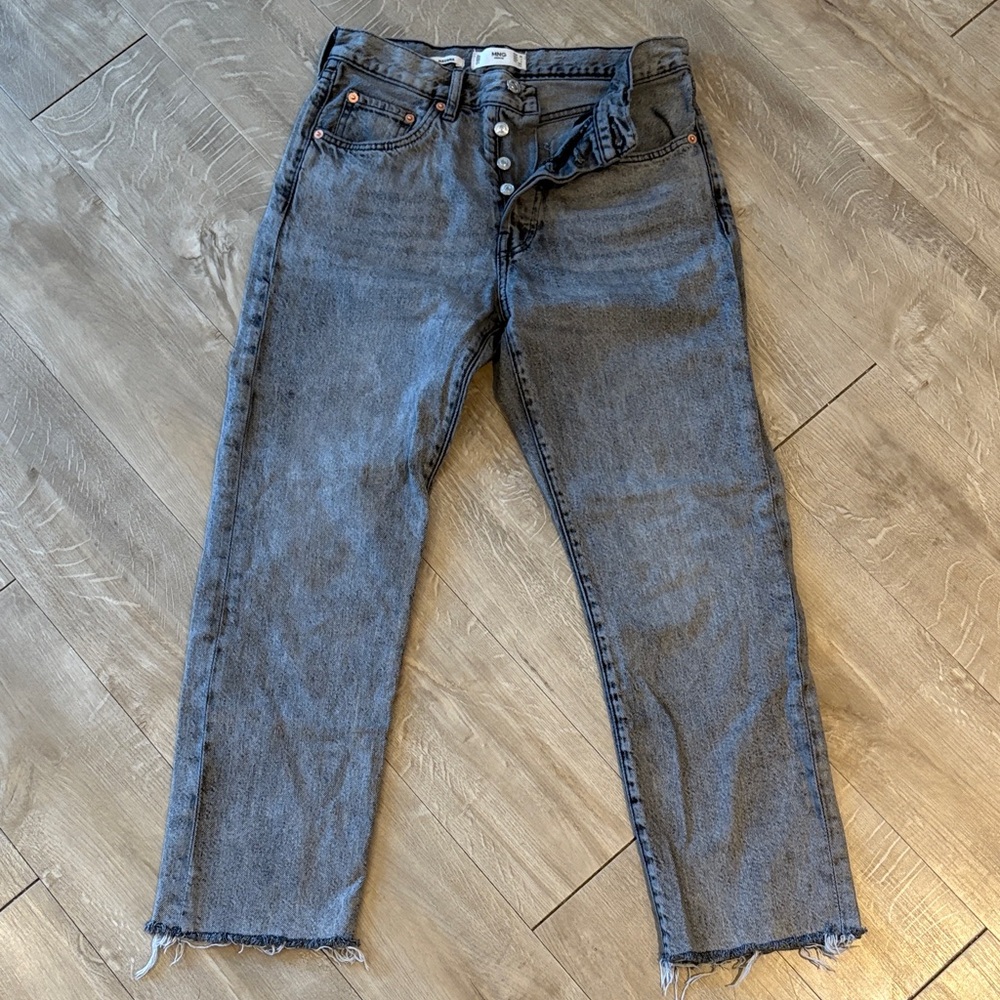 Mango Women's Washout Black Straight Leg Jeans HAVANA Size 4